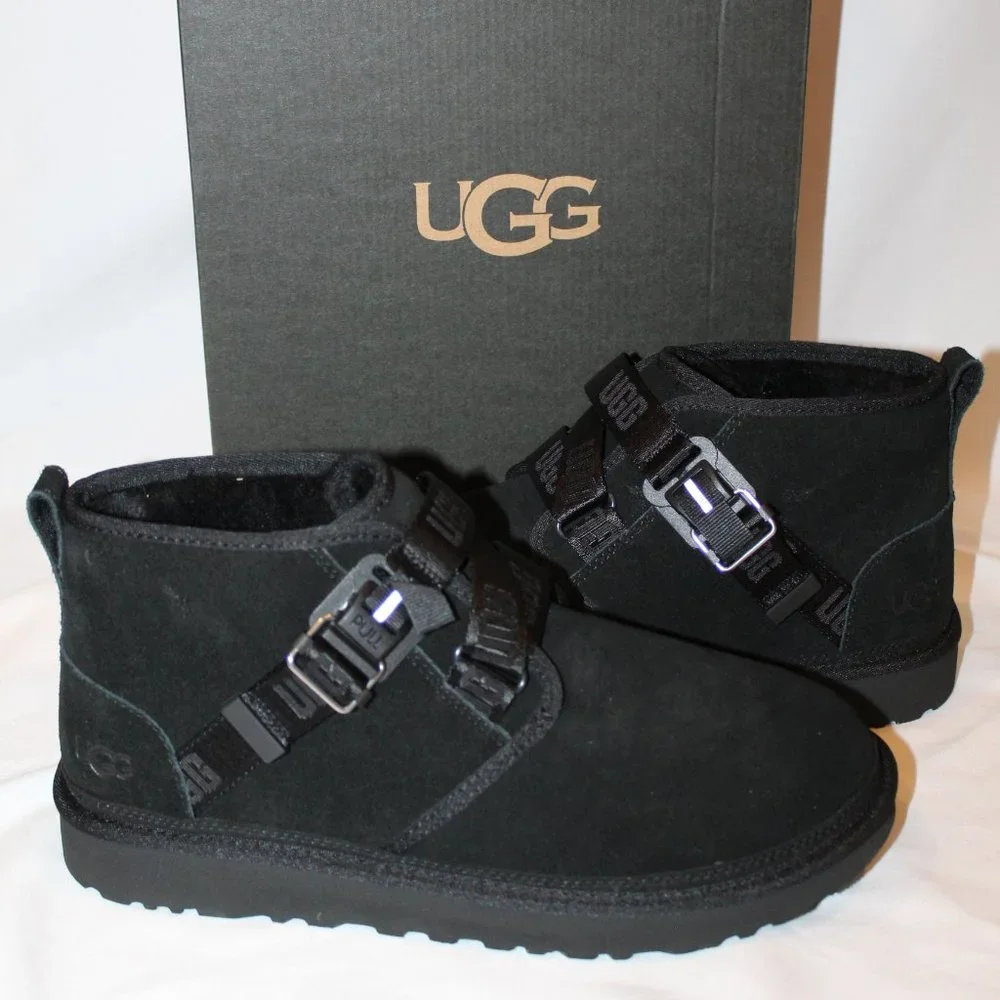 NIB UGG MEN'S QUICKCLICK NEUMEL‎ CHUKKA SUEDE SHEARLING LINED ANKLE BOOTS BLACK